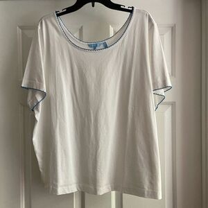 2X Draper James White Short-Sleeve T-Shirt with Scalloped Blue Trim